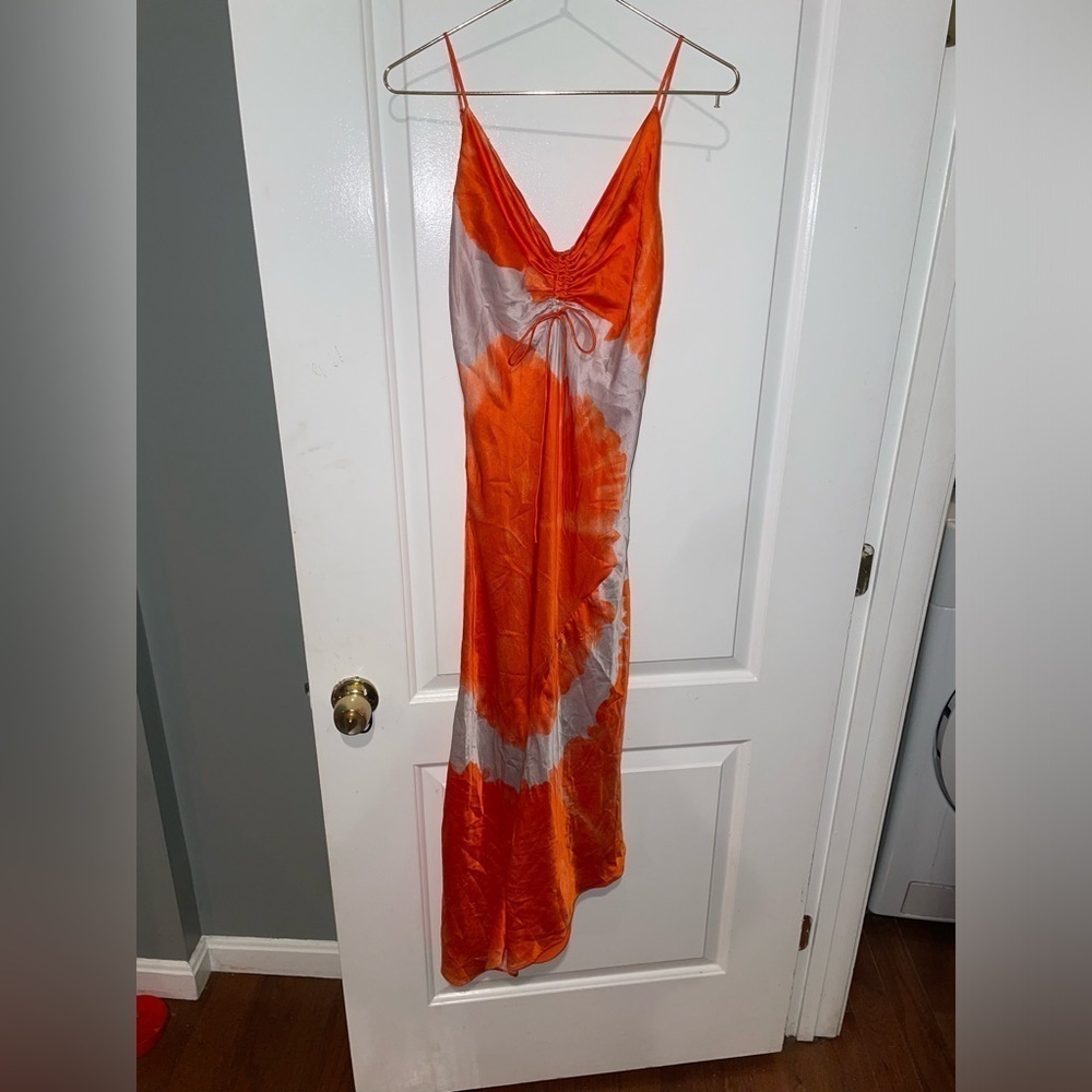 NEW All Saints Alexia Mariana Silk Blend Tie Dye Midi Dress Orange 🍊 - Picture 11 of 16